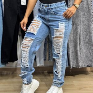 Jean boyfriend en tela rígida